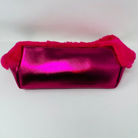 NEW! Juicy Couture Fuzzy Top Zip Clutch Metallic Pink Gold - Picture 2 of 5